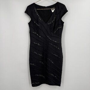 Tadashi Shoji Beaded Bandage Bodycon Cocktail V-neck Midi Dress Women's L